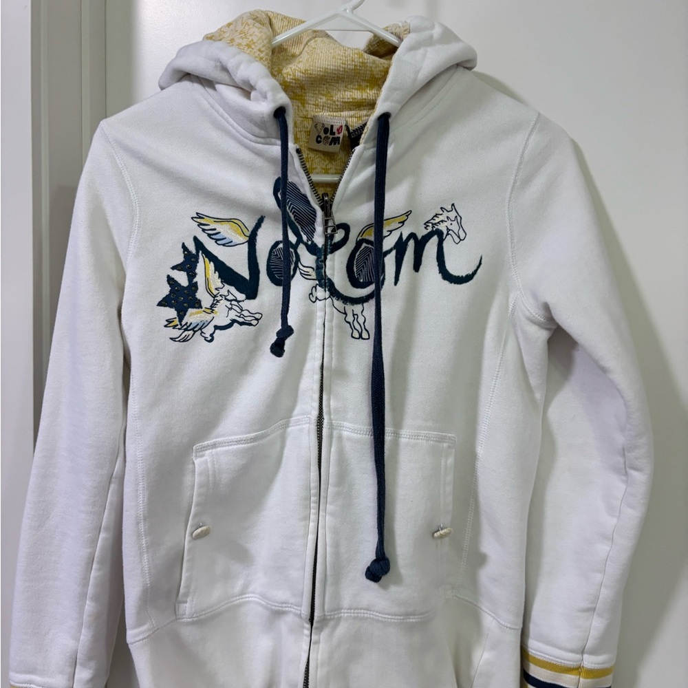 Volcom White and Yellow Zip Fleece